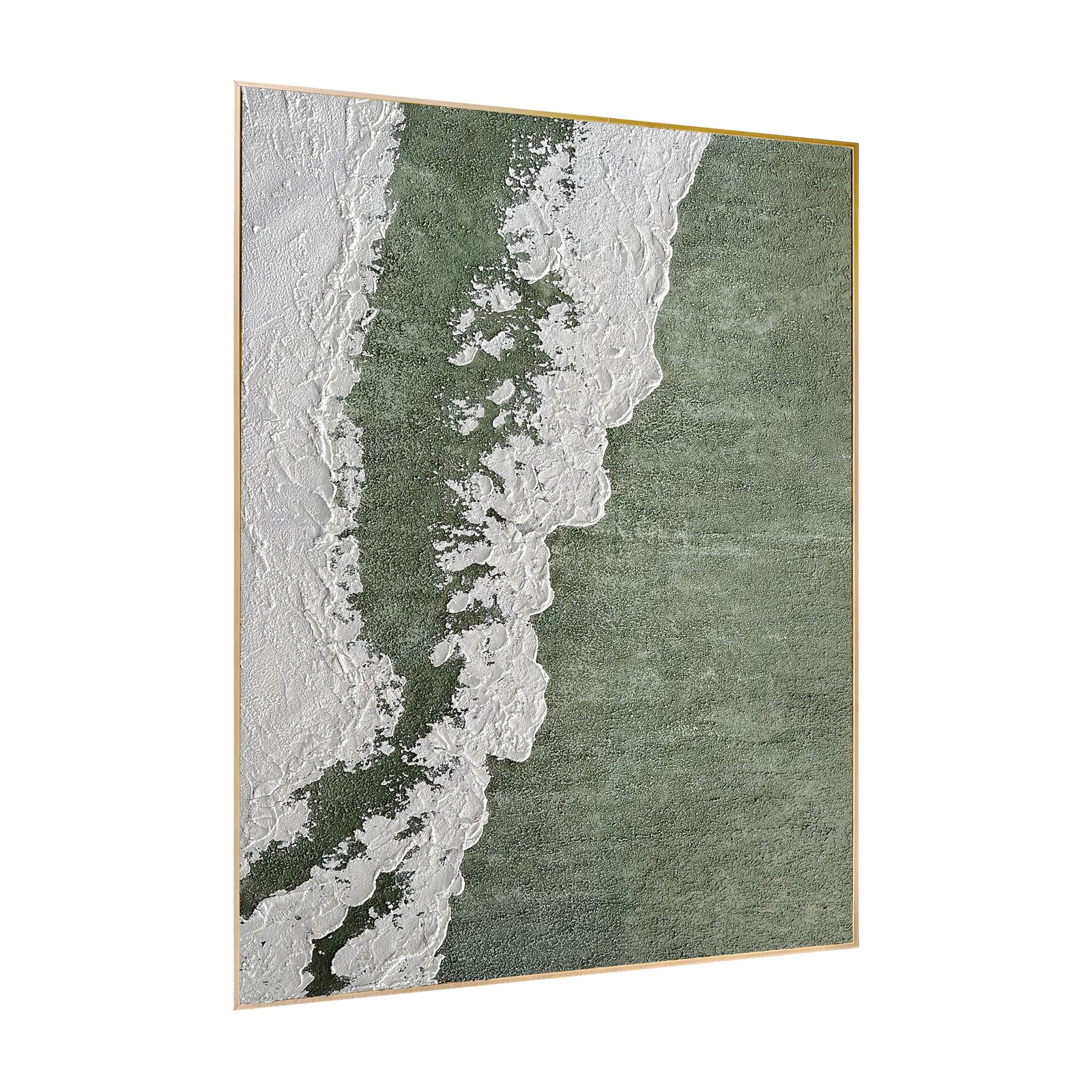 Right Angled view of Serene Modern Abstract Textured Canvas, emphasizing the depth created by its 3D texture, the lightweight polystyrene frame, and strong pine inner frame.