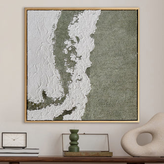 Serene Modern Abstract Textured Canvas displayed in a contemporary living space, showcasing its calming aesthetic and how its 3D texture enhances interior design.