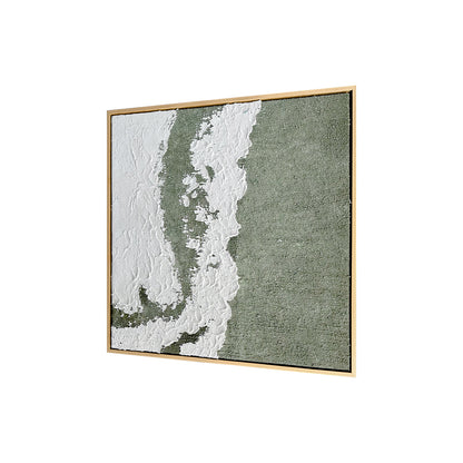 Left Angled view of Serene Modern Abstract Textured Canvas, emphasizing the depth created by its 3D texture, the lightweight polystyrene frame, and strong pine inner frame.