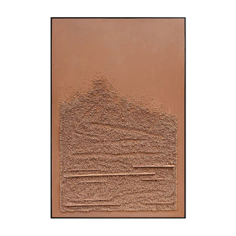 Front view of Sol Textured Framed Canvas, a striking abstract art piece with a brown, sand-like texture reminiscent of Mocha Mousse and earthy tones.