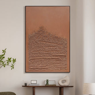 Sol Textured Framed Canvas displayed in a modern living space, showcasing its natural earthy elegance and how it creates a peaceful atmosphere in contemporary interiors.