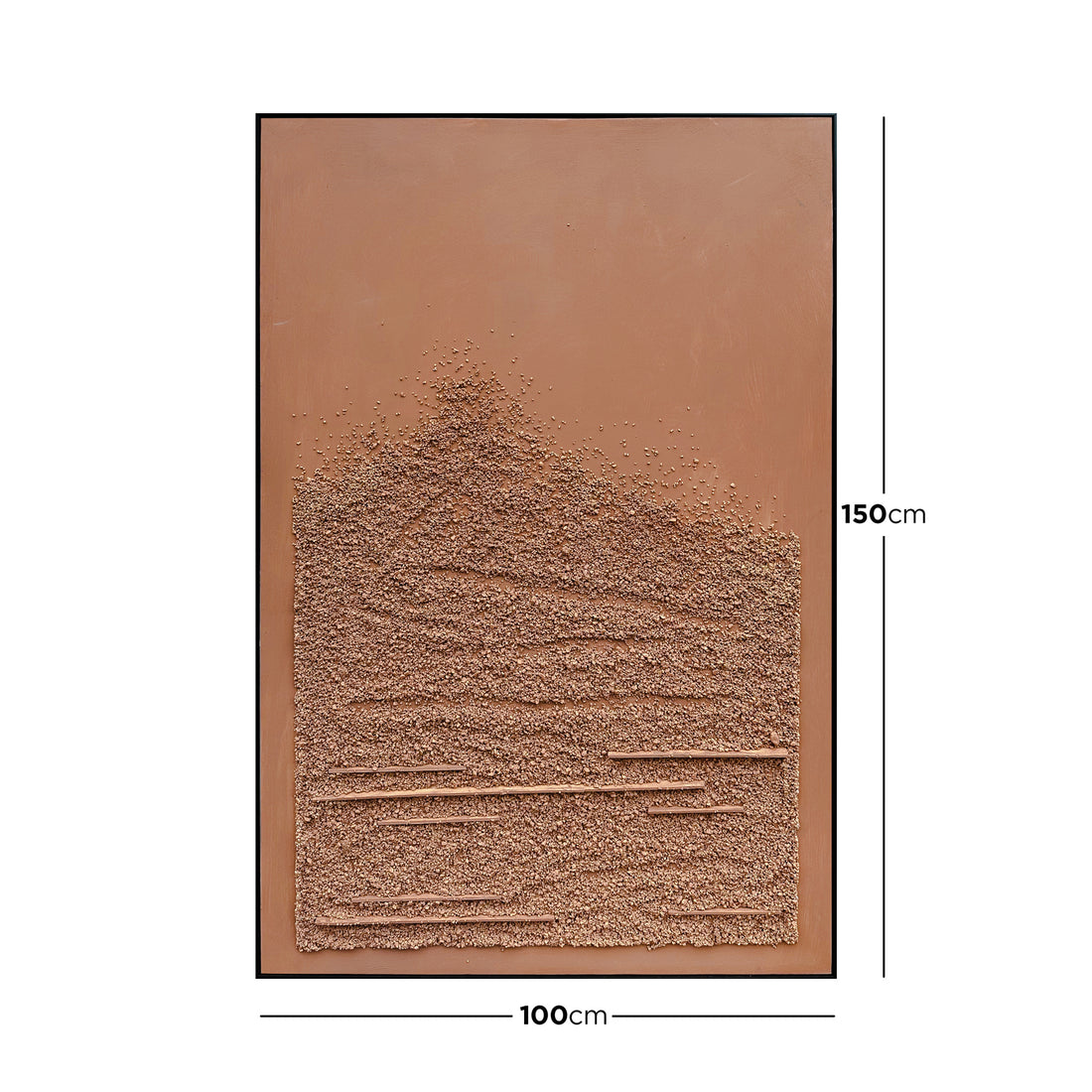 Dimensions of Sol Textured Framed Canvas: 100x150cm, illustrating its rectangular size, ideal for adding an earthy and modern focal point to a wall.