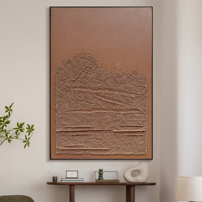 Sol Textured Framed Canvas displayed in a modern living space, showcasing its natural earthy elegance and how it creates a peaceful atmosphere in contemporary interiors.