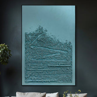Solace Textured Paint Framed Canvas displayed in a contemporary living room, showcasing its depth, calming aesthetic, and how it enhances modern home décor.