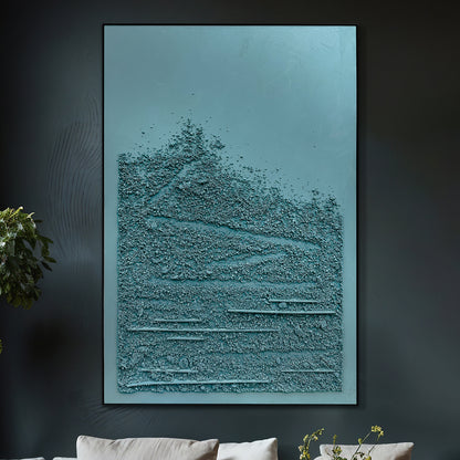 Solace Textured Paint Framed Canvas displayed in a contemporary living room, showcasing its depth, calming aesthetic, and how it enhances modern home décor.