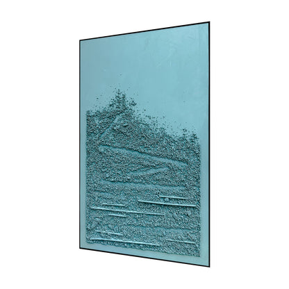 Left Angled view of Solace Textured Paint Framed Canvas, emphasizing the raw, organic charm of its 3D texture, the sleek polystyrene frame, and sturdy pine inner frame.