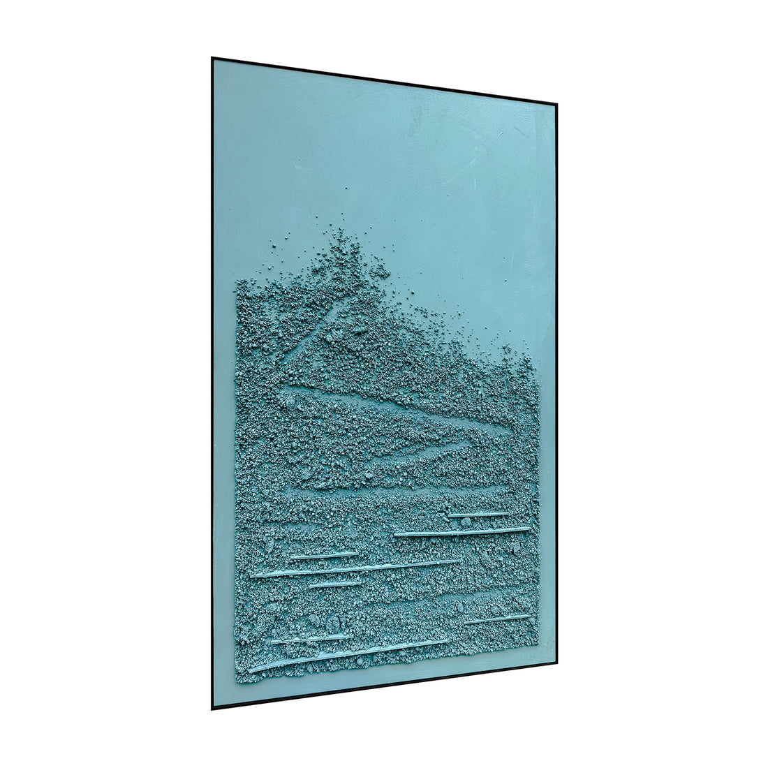 Right Angled view of Solace Textured Paint Framed Canvas, emphasizing the raw, organic charm of its 3D texture, the sleek polystyrene frame, and sturdy pine inner frame.