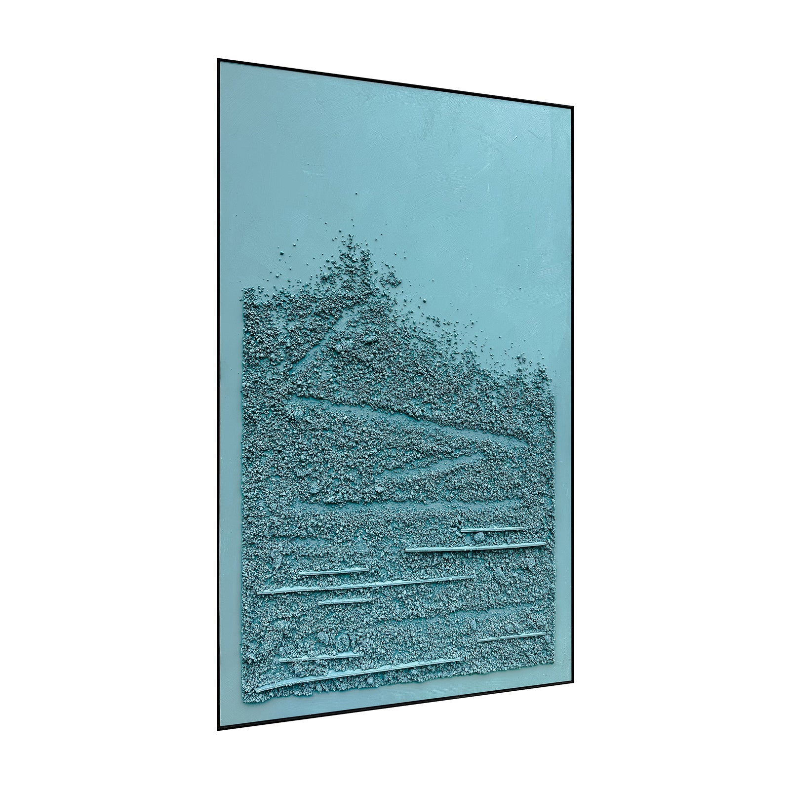 Right Angled view of Solace Textured Paint Framed Canvas, emphasizing the raw, organic charm of its 3D texture, the sleek polystyrene frame, and sturdy pine inner frame.