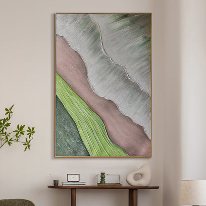 Sweeney Modern Framed Textured Canvas Wall Art displayed in a modern living room, enhancing the space with its natural-inspired design and textured layers, complementing a refined home office or bedroom.