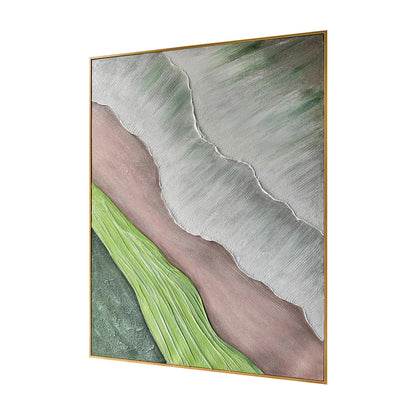 Sweeney Modern Framed Textured Canvas Wall Art from an angled perspective, highlighting its distinctive 3D textured layers and hand-painted organic shapes, adding depth and artistic flair.