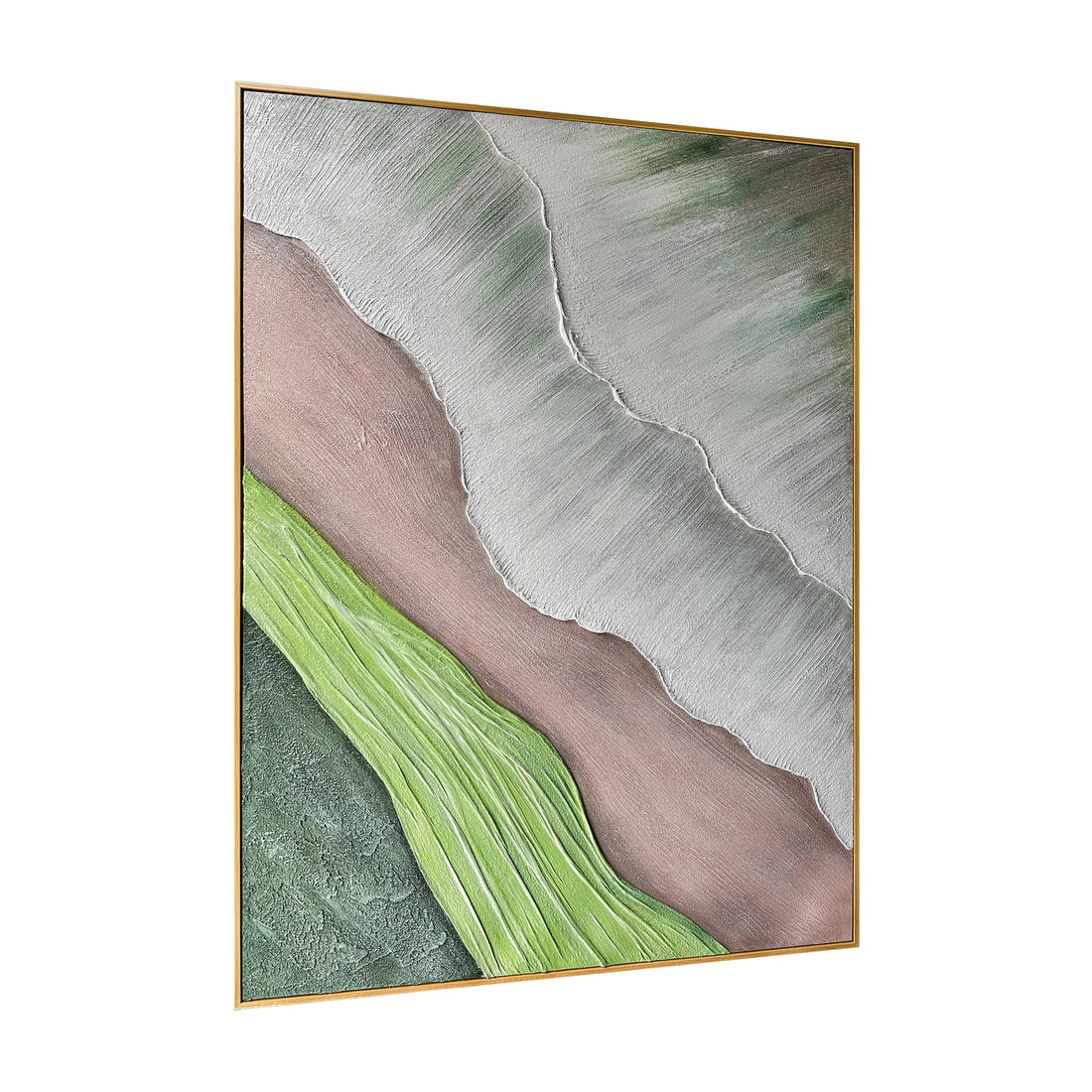 Sweeney Modern Framed Textured Canvas Wall Art from an angled perspective, highlighting its distinctive 3D textured layers and hand-painted organic shapes, adding depth and artistic flair.