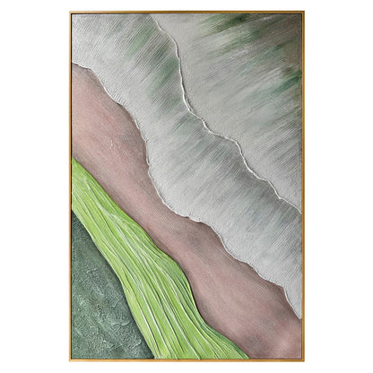 Sweeney Modern Framed Textured Canvas Wall Art, front view, showcasing earthy tones, organic shapes, and a 3D texture with soft greens, muted browns, and shades of grey, perfect for contemporary or mid-century decor.