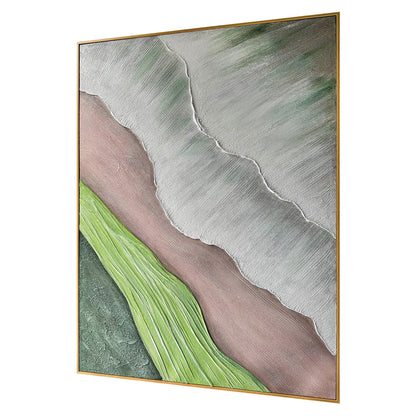 Sweeney Modern Framed Textured Canvas Wall Art from an angled perspective, highlighting its distinctive 3D textured layers and hand-painted organic shapes, adding depth and artistic flair.