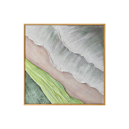 Sweeney Modern Framed Textured Canvas Wall Art, front view, showcasing earthy tones, organic shapes, and a 3D texture with soft greens, muted browns, and shades of grey, perfect for contemporary or mid-century decor.