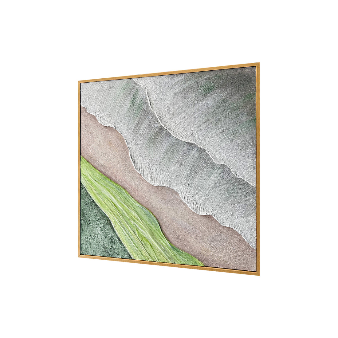 Sweeney Modern Framed Textured Canvas Wall Art from an angled perspective, highlighting its distinctive 3D textured layers and hand-painted organic shapes, adding depth and artistic flair.