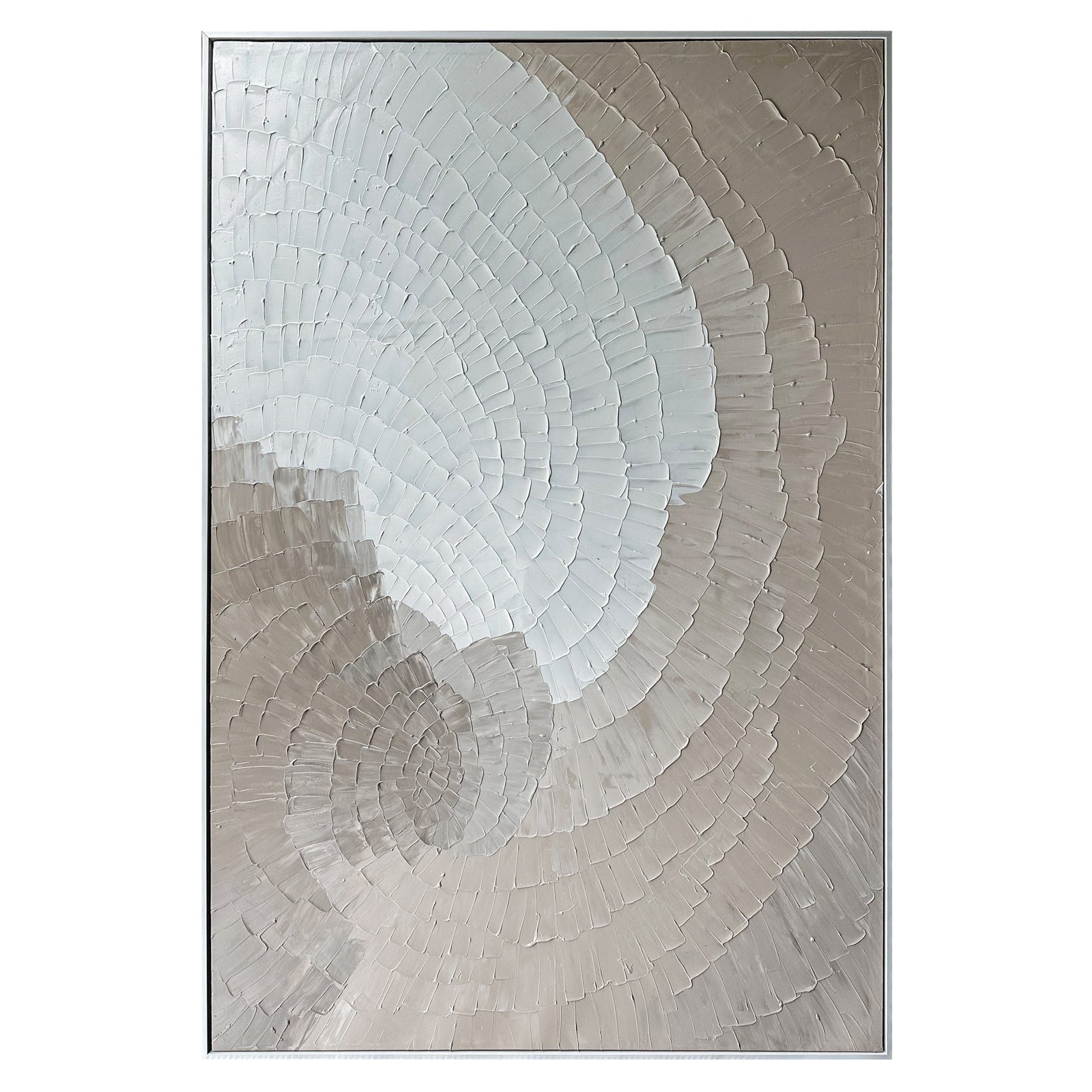Front view of Zendaya Modern Textured Hanging Canvas, featuring a striking 3D textured geometric design with a neutral palette and hand-painted gel finish.