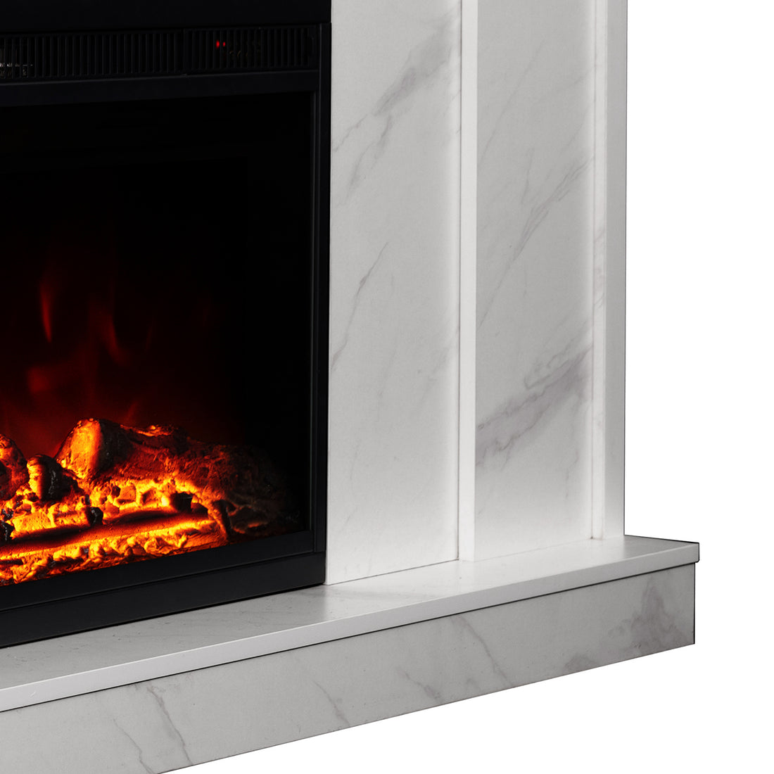 Close up View of Armidale 132cm 1600W Electric Fireplace with Mantel White Marble