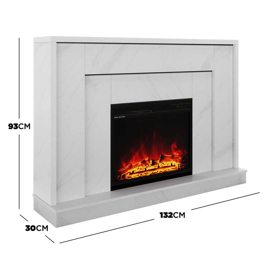 Dimension of Armidale 132cm 1600W Electric Fireplace with Mantel - White Marble