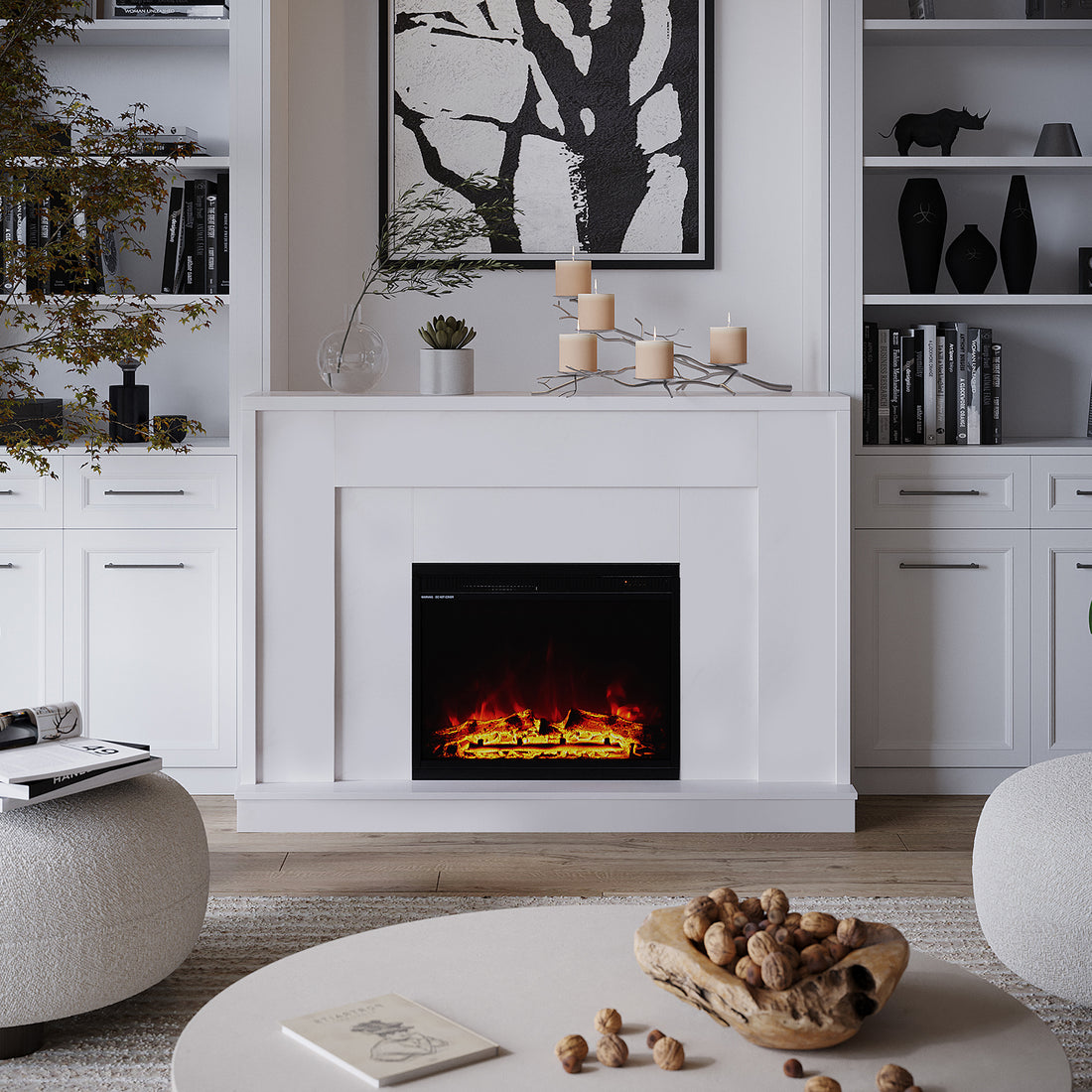Stylish interior design with Armidale 132cm 1600W Electric Fireplace with White mantle as a focal point, complementing classic or contemporary decor