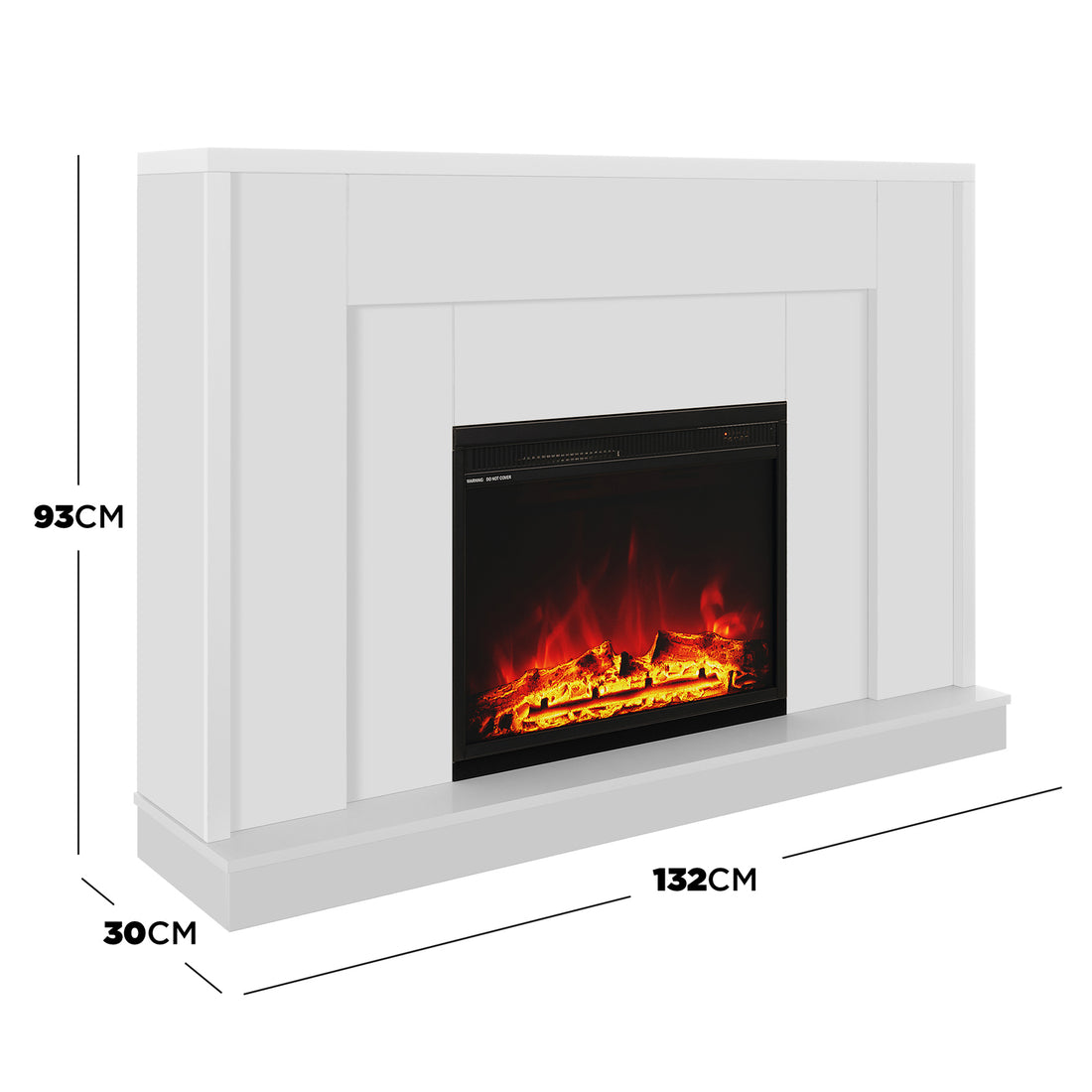 Dimension of Armidale 132cm 1600W Electric Fireplace with Mantel - White