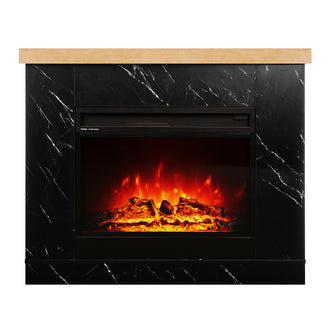 Front view ofAwaba Electric Fireplace 1950W with LED Flame and Timer in Black Marble featuring a luxurious black marble-look mantel and a clear LED flame display