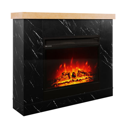 Right angle view of Awaba Electric Fireplace 1950W with LED Flame and Timer - Black Marble