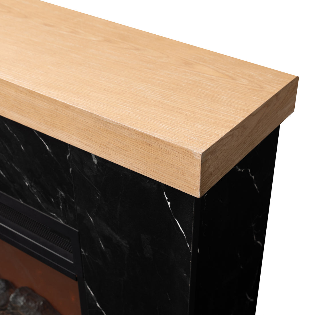 Detail shot of Awaba Electric Fireplace 1950W with LED Flame and Timer - Black Marble showcasing the premium finish and craftsmanship