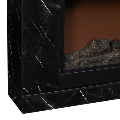 Close-up decorative logs of Awaba Electric Fireplace 1950W with LED Flame and Timer - Black Marble