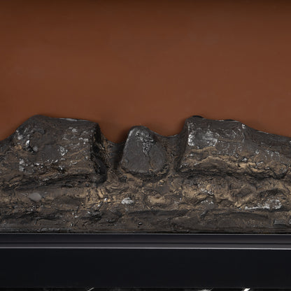 Close-up decorative logs of Awaba Electric Fireplace 1950W with LED Flame and Timer - Black Marble