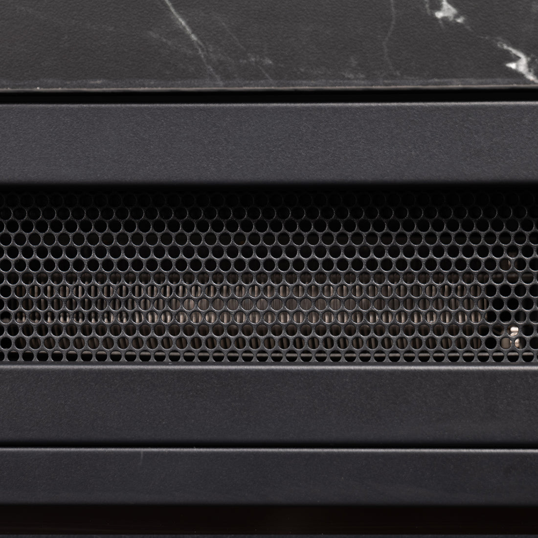 A close-up image showing the back panel Awaba Electric Fireplace 1950W with LED Flame and Timer - Black Marble