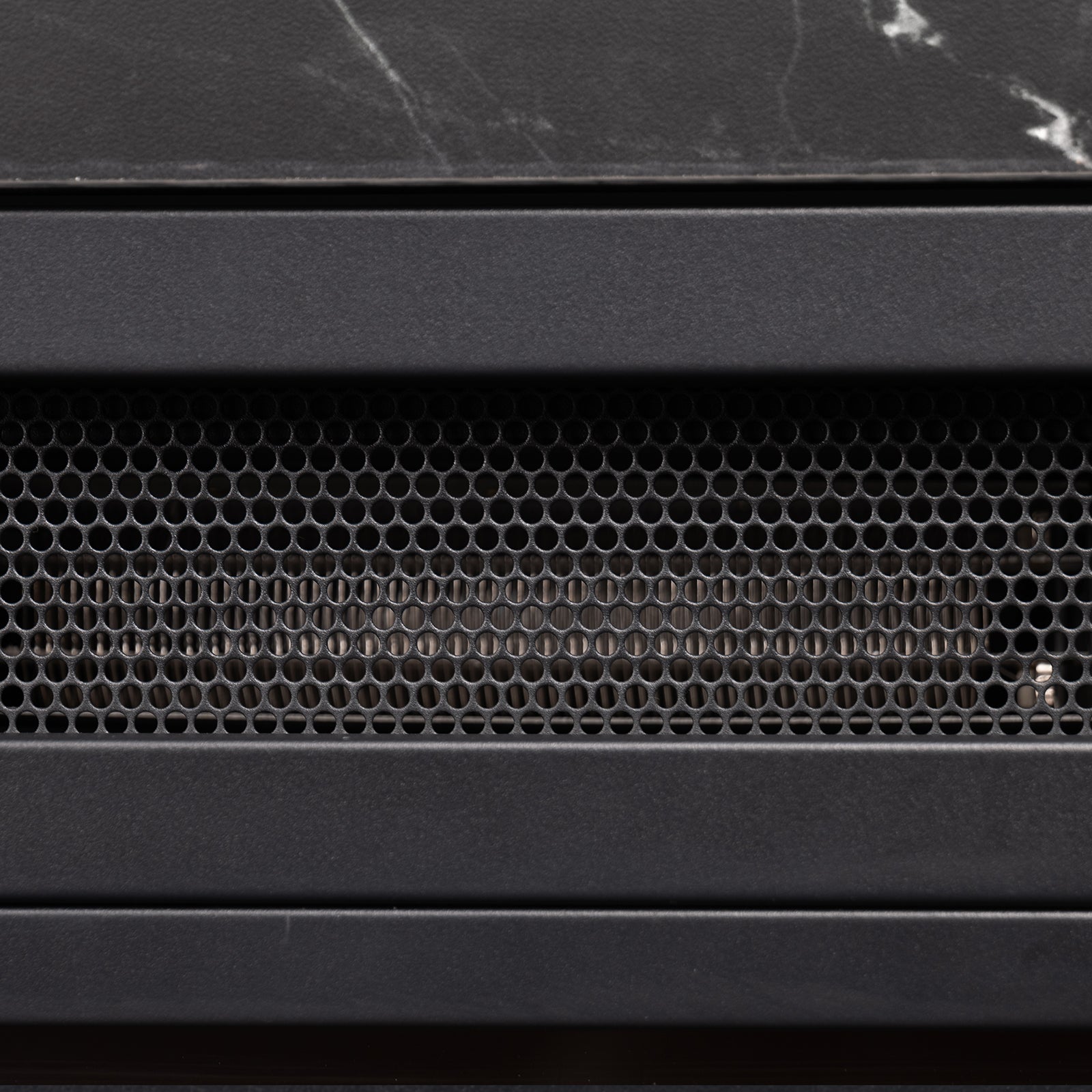 A close-up image showing the back panel Awaba Electric Fireplace 1950W with LED Flame and Timer - Black Marble