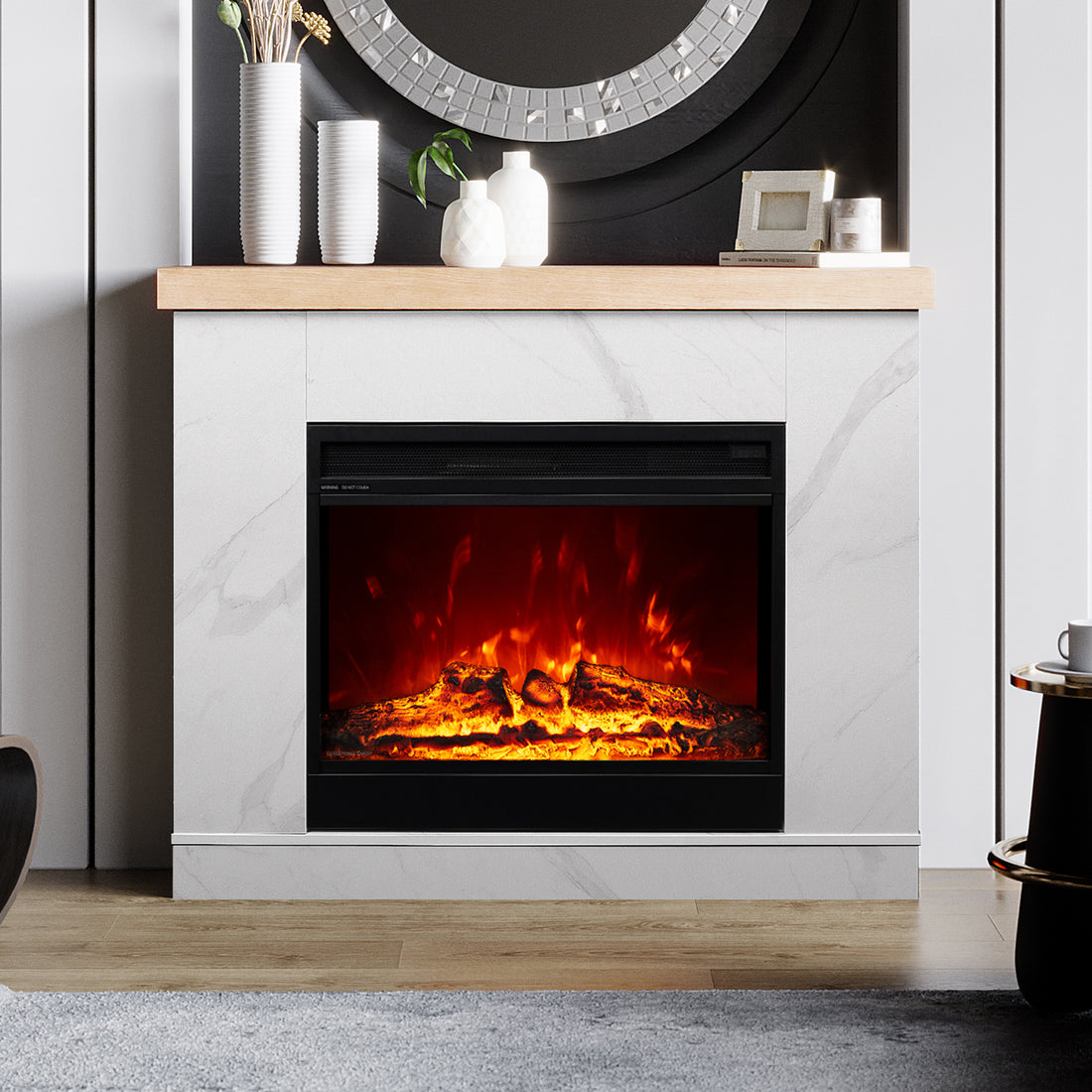 Lifestyle image of Awaba Electric Fireplace 1950W with LED Flame and Timer - White Marble 