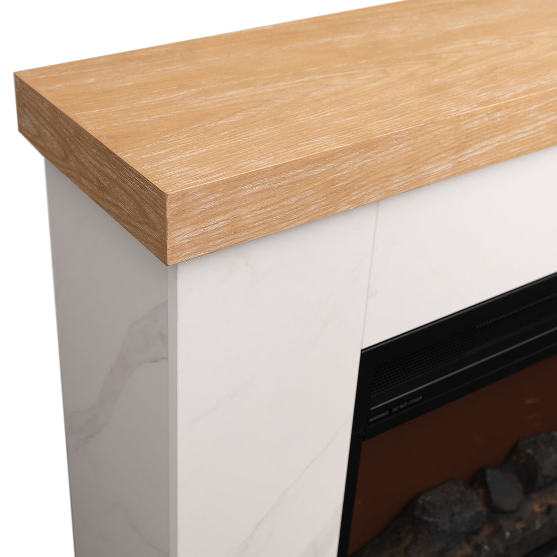 Detail shot of Awaba Electric Fireplace 1950W with LED Flame and Timer - White Marble showcasing the premium finish and craftsmanship