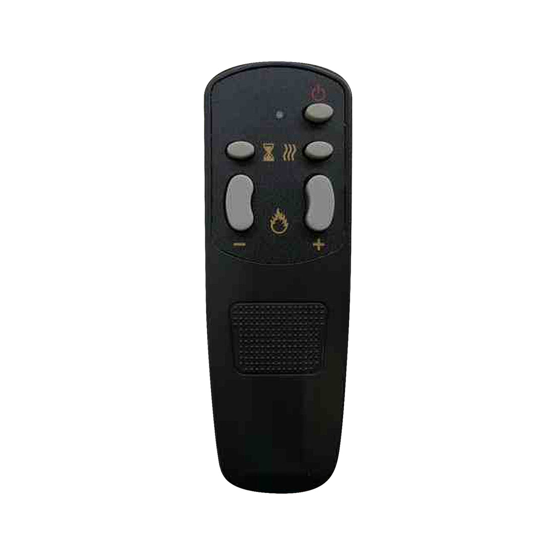 Bago 129cm 1950W LED Electric Fireplace with Mantel Black, featuring a handheld remote with power, timer, heat, flame control, and adjustable temperature buttons, enhancing warmth and ambiance.