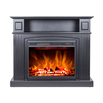 Banhi 1500W Electric Fireplace Heater with Mantel in Black, featuring a realistic LED flame effect and a sleek, durable design. Ideal for adding warmth and elegance to any room.
