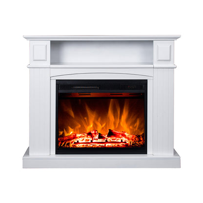 Banhi 1500W Electric Fireplace Heater with Mantel in White, featuring a classic mantel design, inset firebox with glowing embers, and realistic LED flames for a cozy atmosphere.