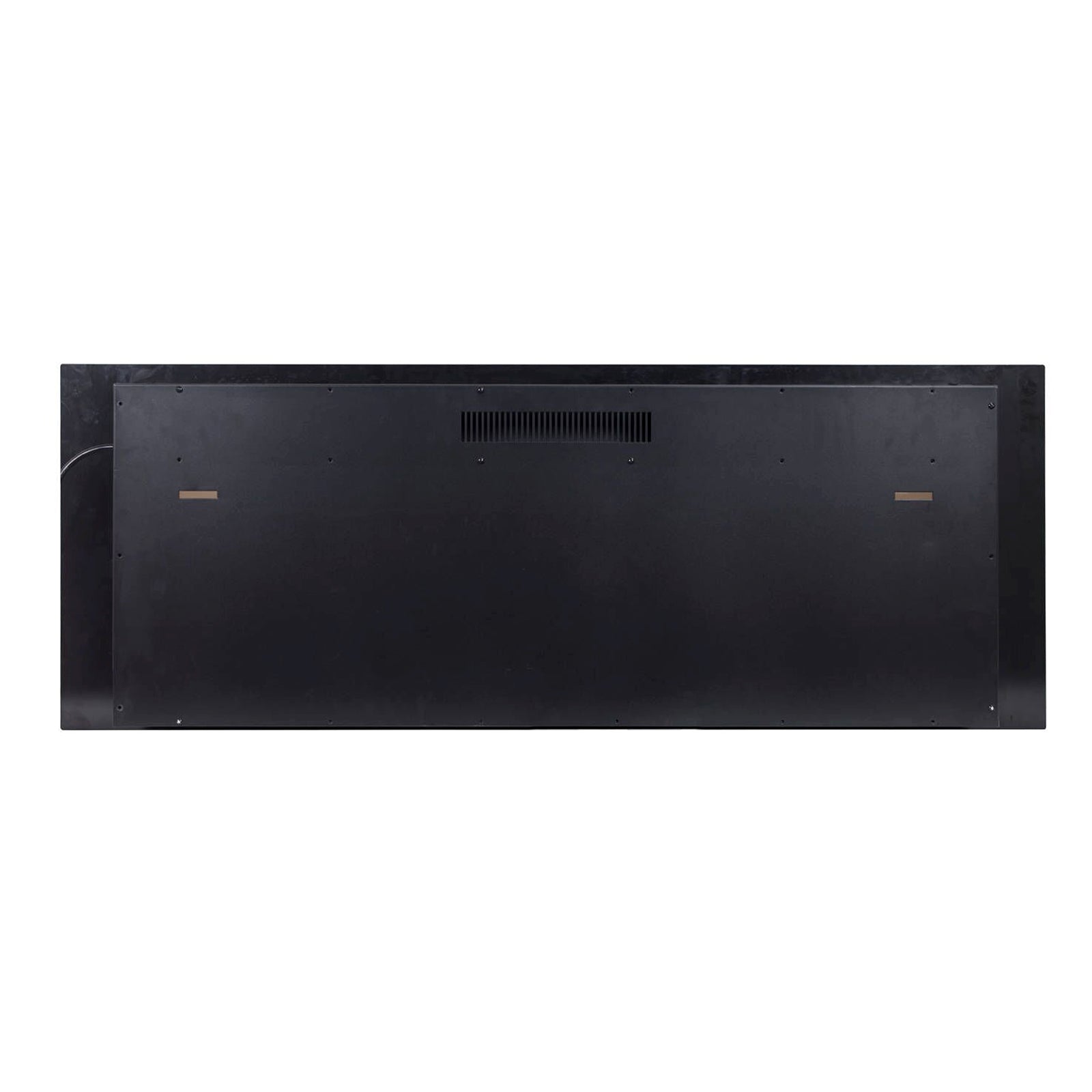 Dakota 60 Wall Mounted 1500W Electric Fireplace Heater, featuring a sleek black metal back with ventilation grille, key-hole mounting slots, and a power/data cable on the left side.