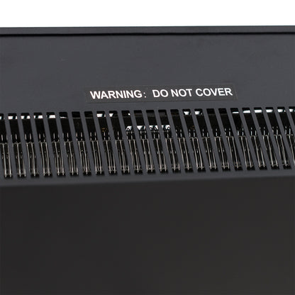 Dakota 60 Wall Mounted 1500W Electric Fireplace Heater Black with visible vent slots and coiled heating element, featuring a “WARNING: DO NOT COVER” label on top for safety.