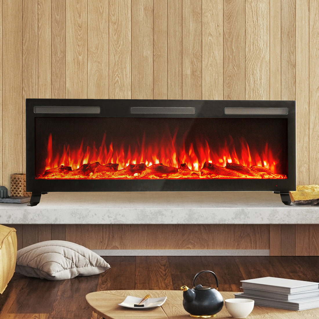Nebraska 1500W Wall Mounted LED Electric Fireplace in Black – Luxo