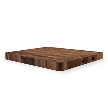 American Walnut End Grain Chopping Board shown on a white background, highlighting its sturdy 4.3cm thickness and end grain surface, crafted for durability and knife preservation, ideal for discerning home chefs.