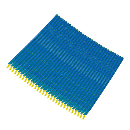 A neatly arranged grid of 30pcs Reusable Sealing Clips - Blue, featuring slim blue handles and yellow foam tips, ideal for precise dental or lab applications.