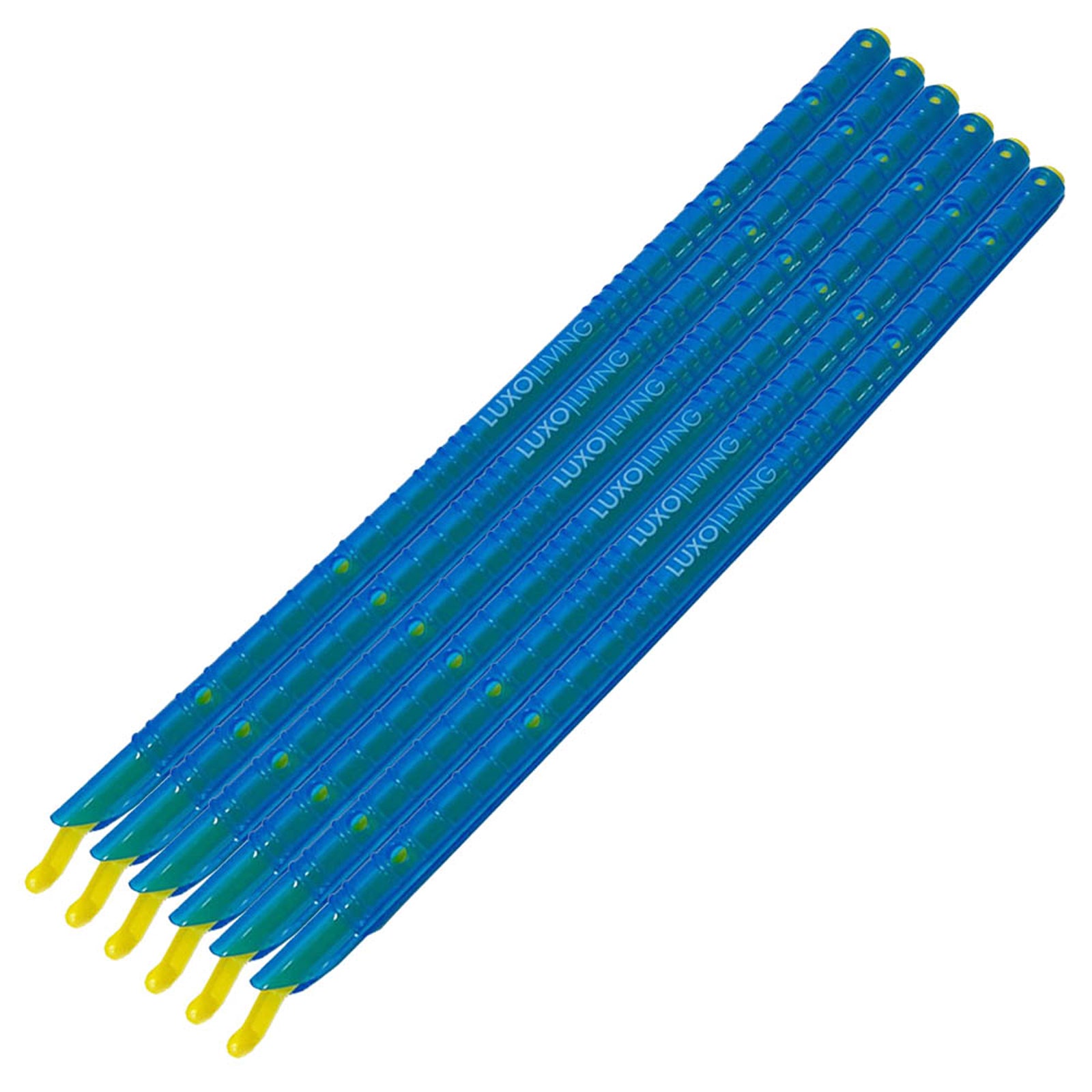 6pcs Kitchen Sealing Stick Reusable Clips Bag Sealer Blue, featuring rigid, hollow plastic stakes with drilled holes along the shafts, designed for airtight and watertight bag sealing.
