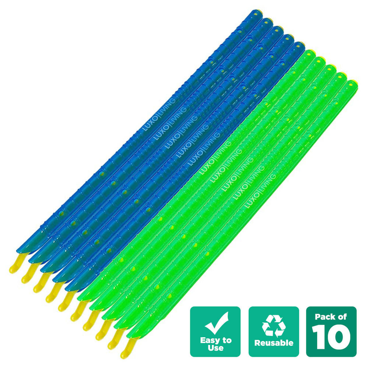 10pcs Sealing Sticks Reusable Clips Bag Sealer in Green Blue, featuring flexible plastic-coated ties with hooks and holes for easy bundling and organizing, ideal for cables, plants, and hoses.
