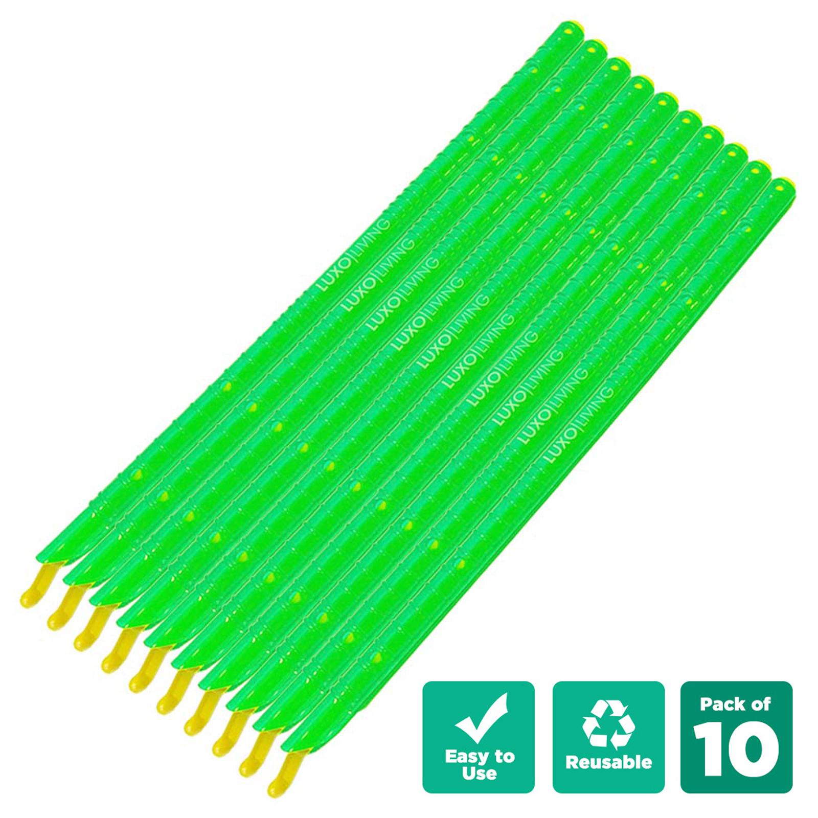 10pcs Kitchen Sealing Stick Reusable Clips Bag Sealer in Green, featuring ten plastic cable-tie style straps with yellow locking tips, easy to use, and reusable for maintaining food freshness and organization.