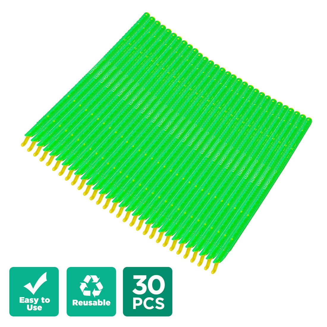 Pack of 30 reusable sealing clips with long handles and small spoon-shaped tips, ideal for ear cleaning. Known as 30pcs Reusable Sealing Clips - Green, designed for effective, eco-friendly use.