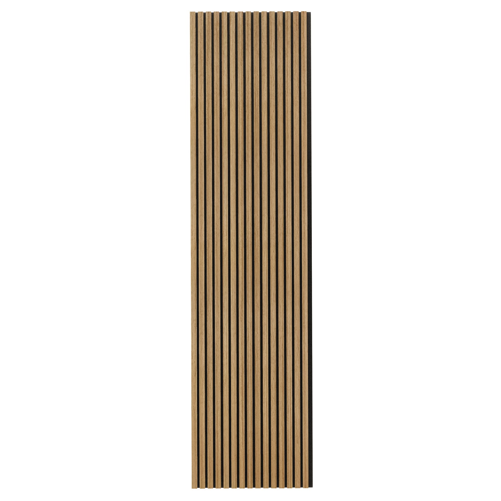 Close-up of the Agoran 240cm Acoustic Wood Slat Wall Panel Natural showcasing its sleek timber veneer finish, highlighting its modern design and slatted texture for noise reduction.