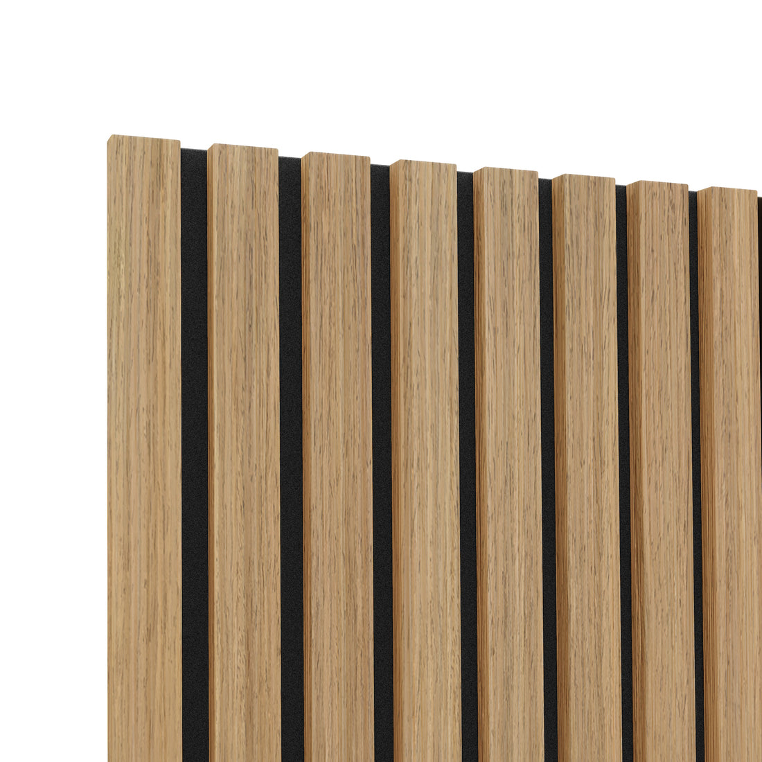 Agoran 240cm Acoustic Wood Slat Wall Panel Natural shown in close-up, highlighting its timber veneer slats and detailed craftsmanship, perfect for adding a modern, noise-reducing touch to any space.