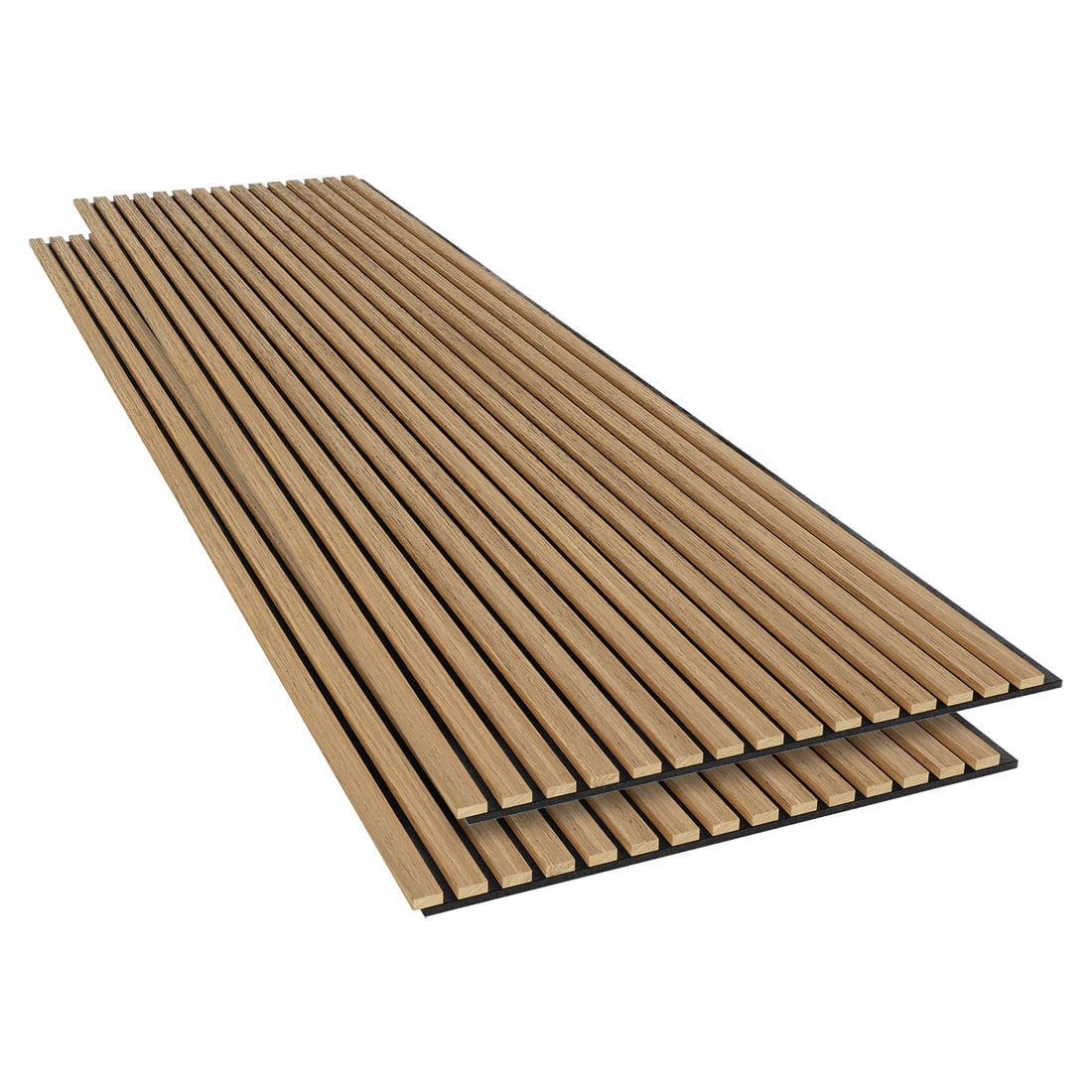 Agoran 240cm Acoustic Wood Slat Wall Panel - Set of 2: A stack of sleek wood planks designed for soundproofing, showcasing a modern, flexible design ideal for stylish, noise-reducing installations.
