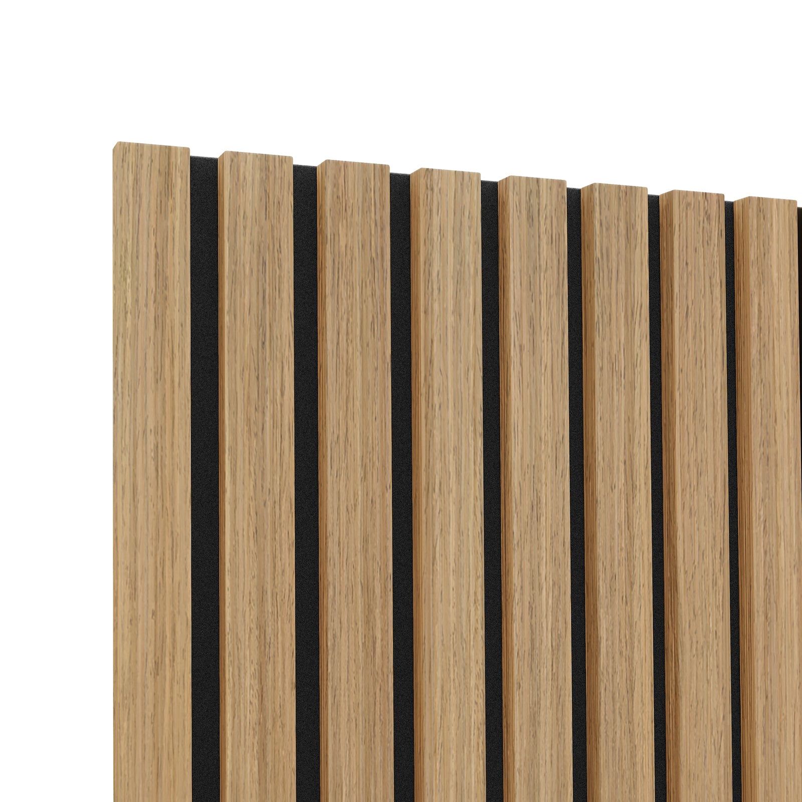 Agoran 240cm Acoustic Wood Slat Wall Panel - Set of 2, showcasing a close-up of wood slats with a smooth, durable finish and precise spacing, ideal for stylish soundproofing in interiors.