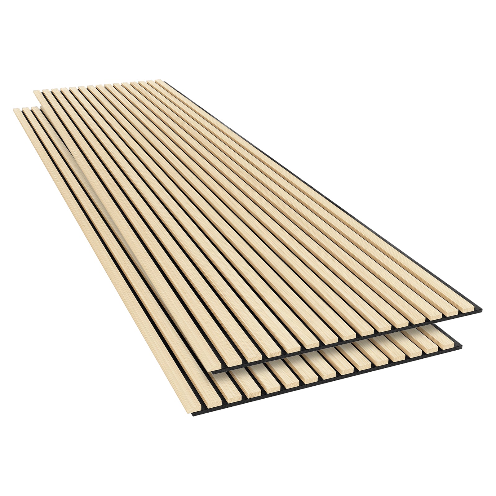 Agoran 240cm Acoustic Wood Slat Wall Panel - Set of 2 Oak, showcasing close-up of aligned wood slats, highlighting sleek, linear design for stylish and sound-reducing wall installation in home or office settings.